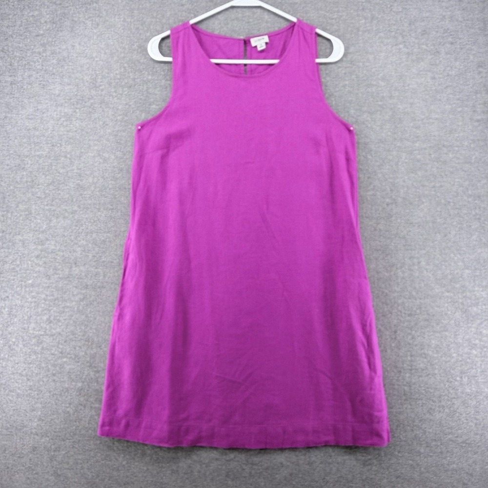 J CREW Button Back Shift Dress Women Size 2 Pink Linen Casual Summer